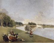Johann Zoffany A View of the grounds of Hampton House with Mrs and Mrs Garrick taking tea oil